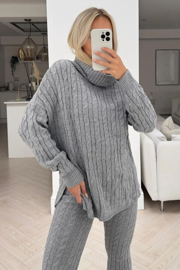 Roll neck cable knit set